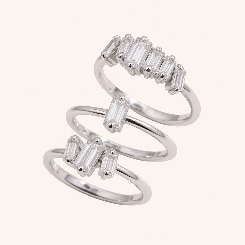 Baguette Cluster Ring Set, silver finish