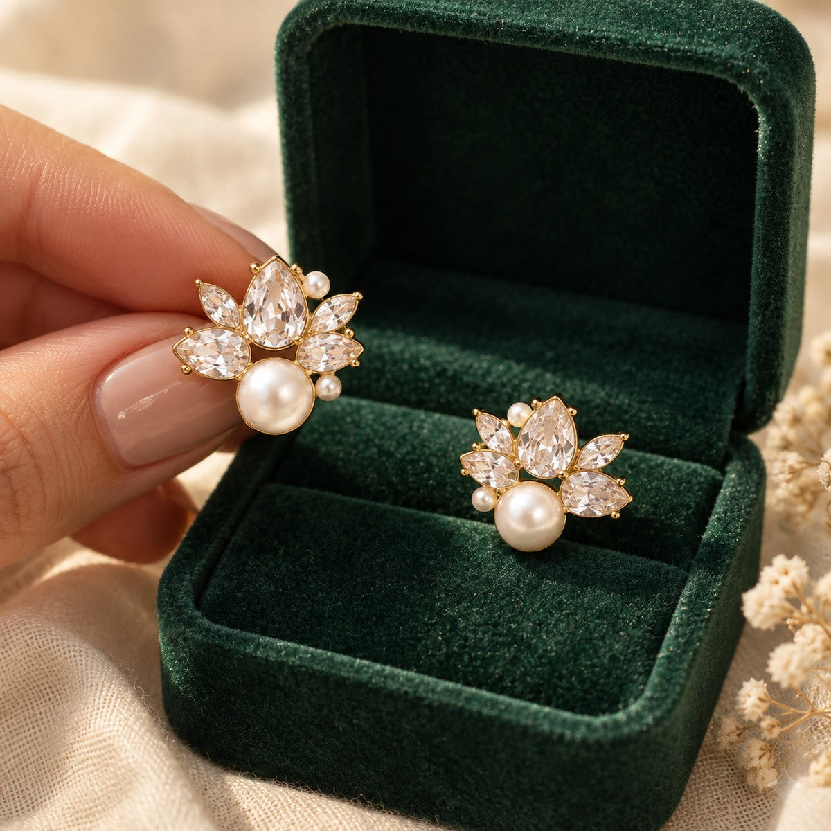 Jawahir Studs presented in an plum velvet gift box