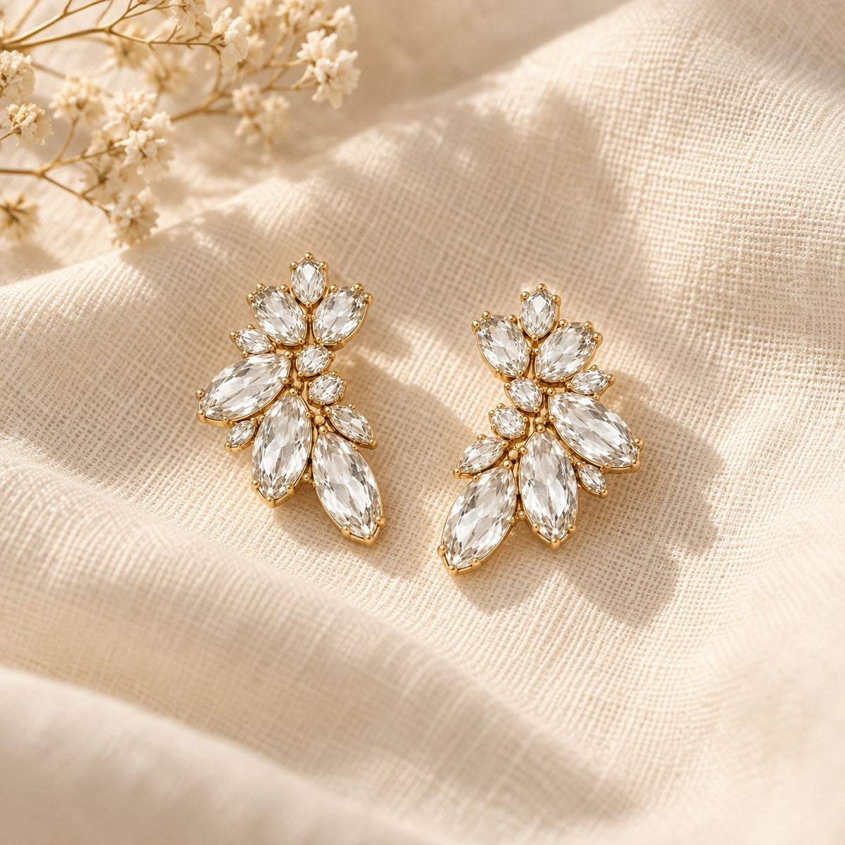 Porter Cluster Studs on cream linen