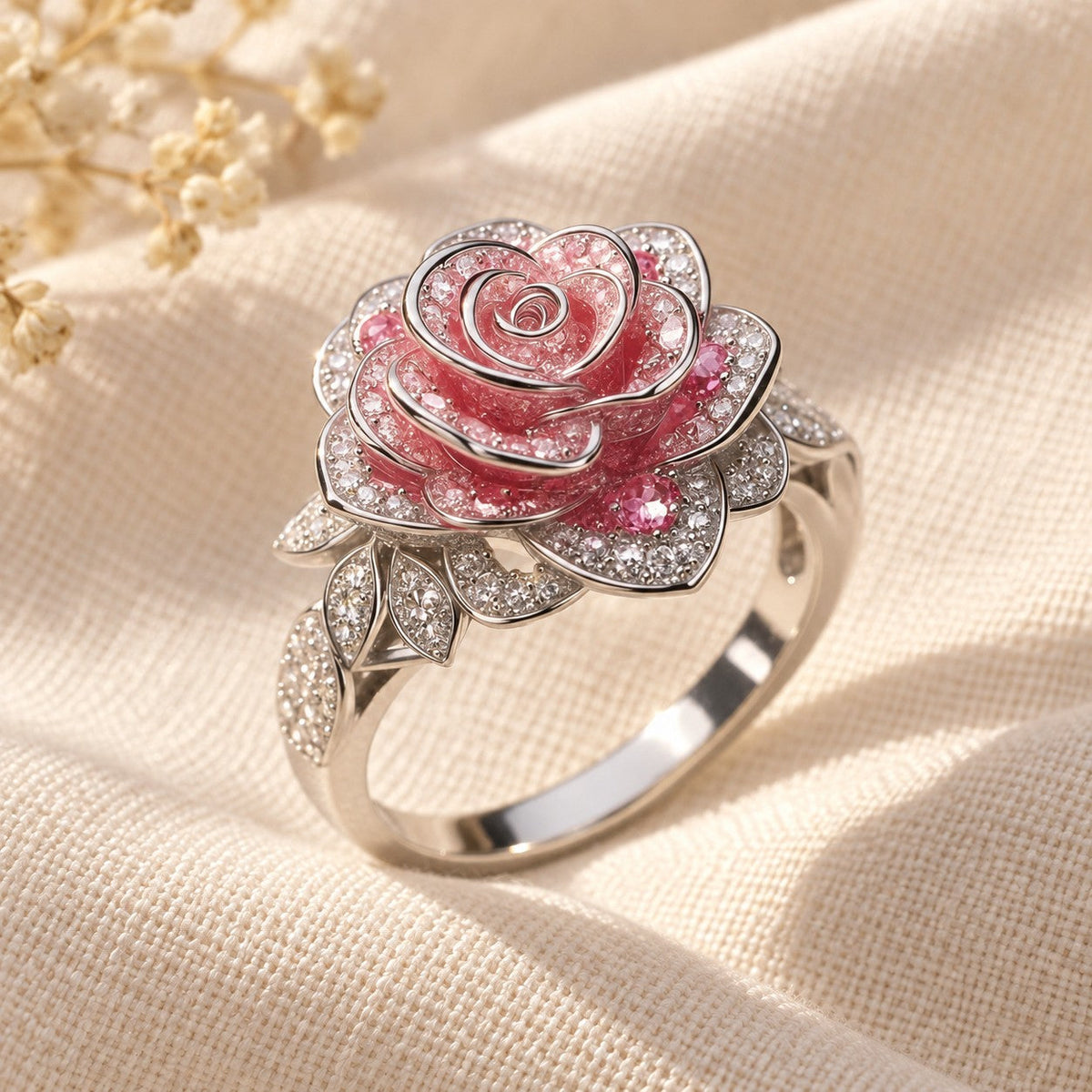 Rose Ring on cream linen