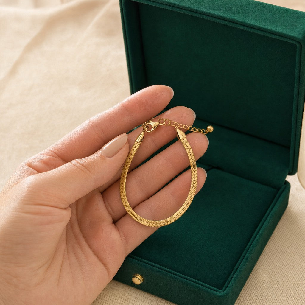 Herringbone Anklet presented in an plum velvet gift box