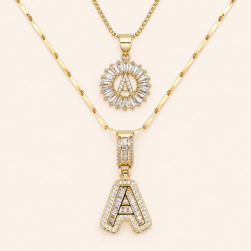 2pc 14k Diamond Letter Initial Necklaces