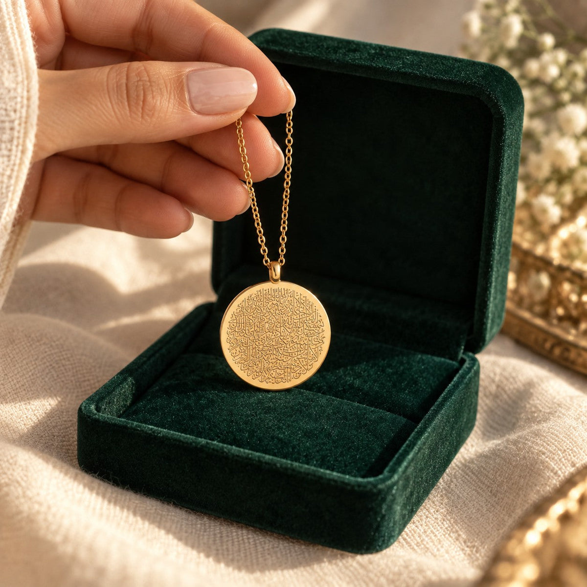 Ayatul Kursi Necklace | Women presented in an plum velvet gift box