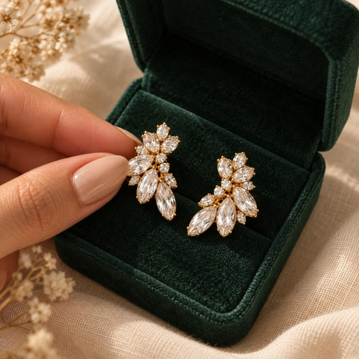 Porter Cluster Studs presented in an plum velvet gift box
