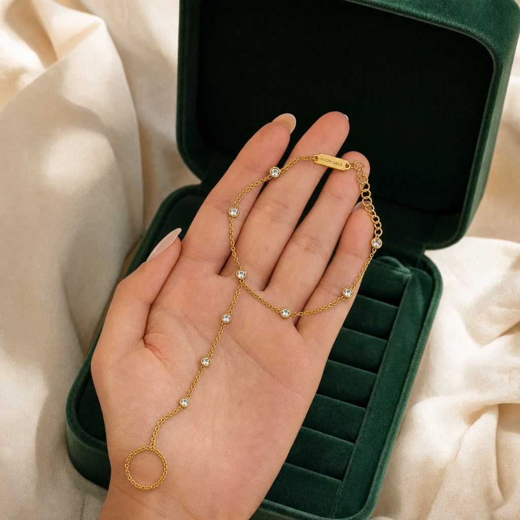 Crystal Hand Chain presented in an plum velvet gift box