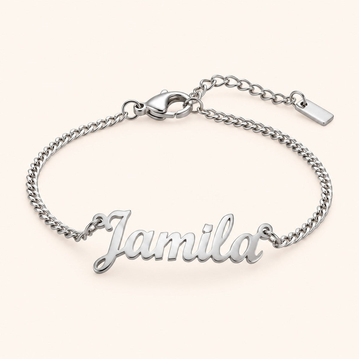 English Custom Name Bracelet, silver finish