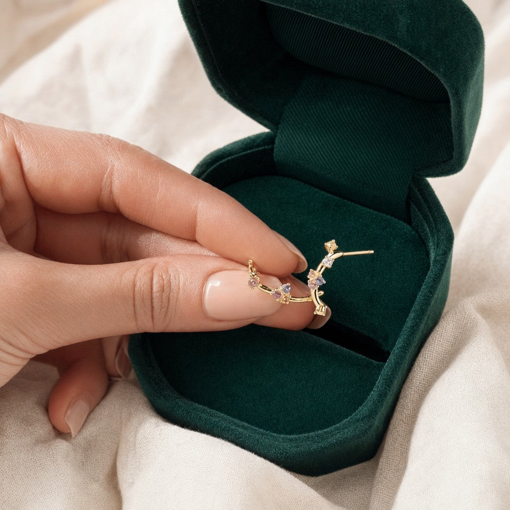 Najmat Climbers Earrings presented in an plum velvet gift box