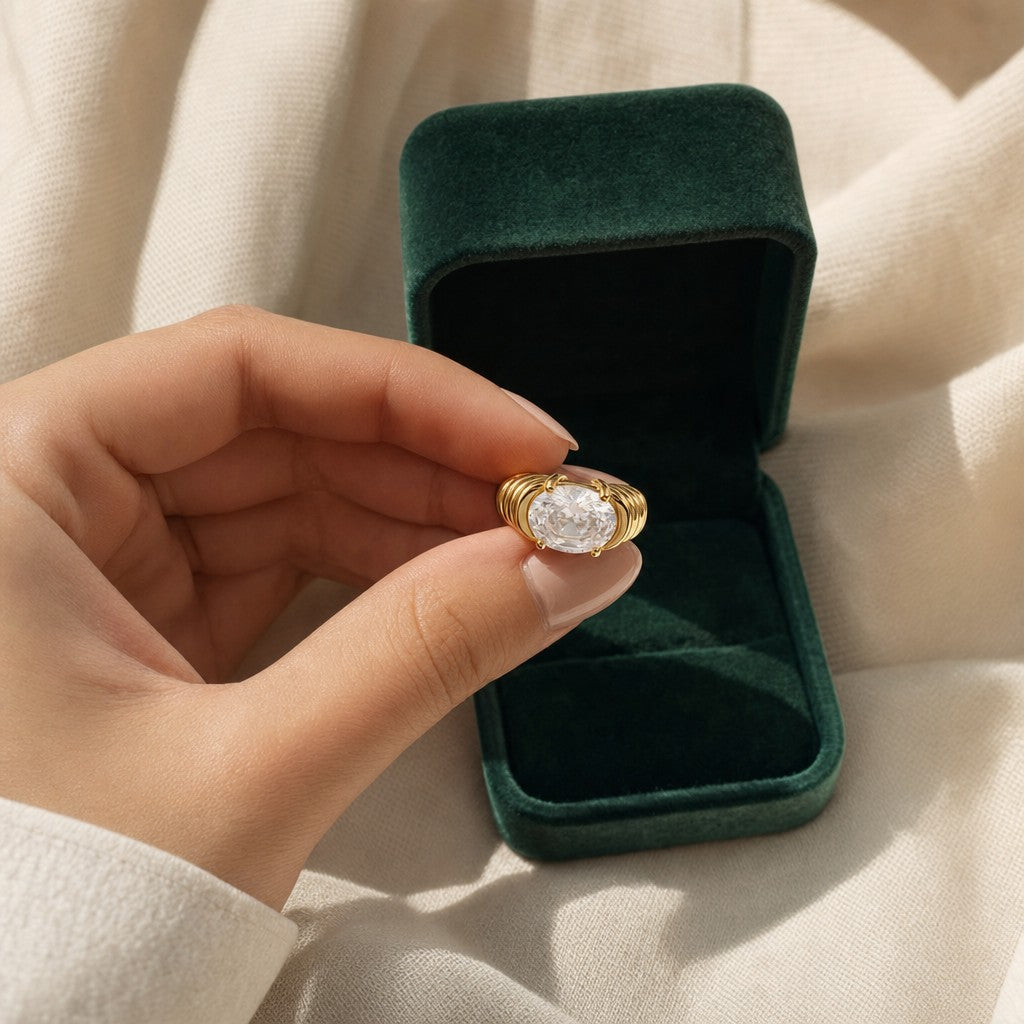 Lana Stone Ring presented in an plum velvet gift box
