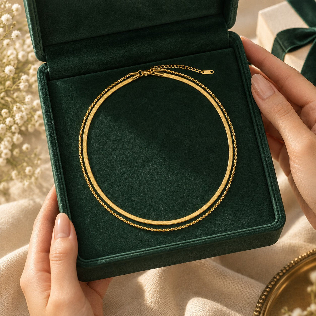 Luna Chain presented in an plum velvet gift box