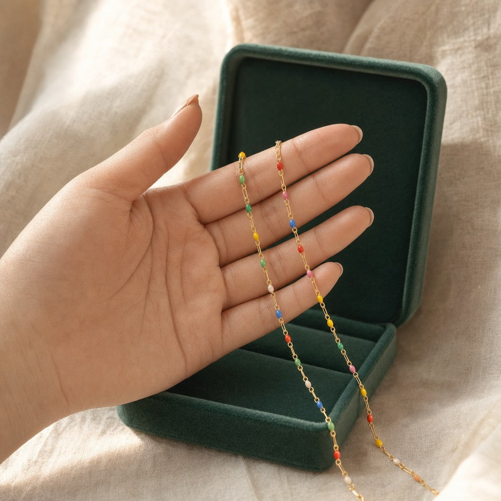 Rainbow Spectrum Chain presented in an plum velvet gift box