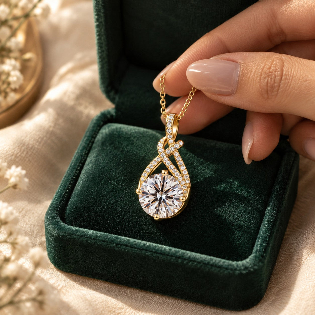 Siraj Pendant presented in an plum velvet gift box