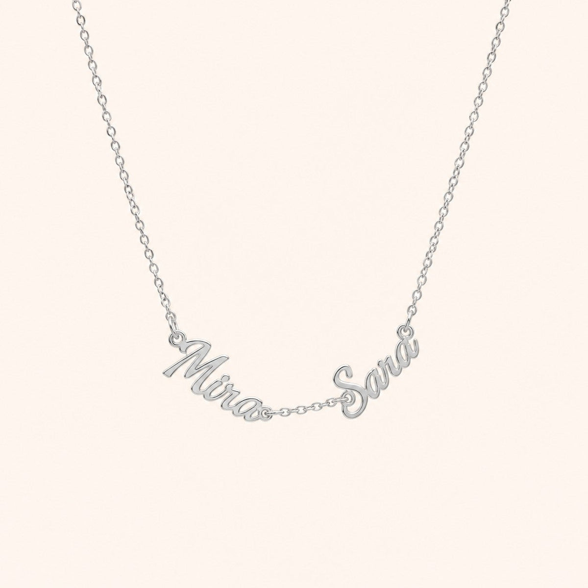 Wasl English Multiple Names Necklace, silver finish